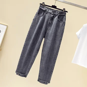 Jeans Til Kvinder Plus Size Efteråret Høj Waiste Løs Skyllemiddel Ankel-længde Mødre Denim Harem Bukser 4xl 5xl