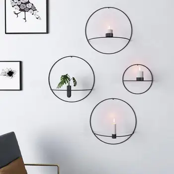 Varm, Romantisk 3D Metal Lysestage Væggen Hænger Geometrisk Runde lysestage Lysestage til Valentine ' s Day Home Decor