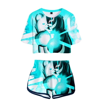 Anime Danganronpa Monokuma Afgrøde T-Shirt, Shorts 3D 2 delt Sæt Kvinder Cosplay Kostume Sexet toppe Sjove Pyjamas med sportstøj
