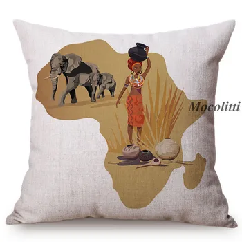 Afrika Kort Design Home Decor Sofa Smide Pudebetræk Afrikanske Nation Har Maske Vilde Dyr Style Bomuld Pudebetræk