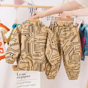 Børn Fashion Tøj Forår, Efterår Baby Boy Tøj Spædbarn Bomuld Jakke, Bukser Barn Casual Kostume Børn Print Træningsdragter