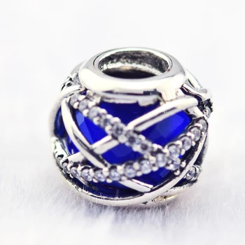 Passer Til Pandora Charms Armbånd Galaxy med Blå Perler og Klare CZ 925 Sterling-Sølv-Smykker Gratis Fragt