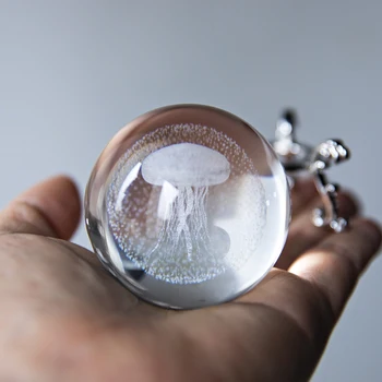 H&U-60mm Udskæring 3D Vandmænd krystalkugle Figur med Splint-Forgyldt Stå Jul, Fødselsdag, Gave, Varme Hjem, Kontor Dekoration