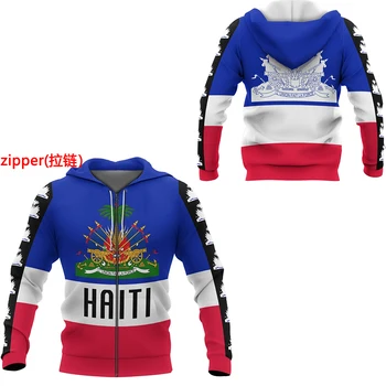 Tessffel Land Flag, Emblem Caribiske Hav Ø Haiti Retro Pullover Mænd/Kvinder Træningsdragt Jakke 3Dprint Streetwear Hættetrøjer A-4