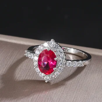 Bague Ringen Oval Rubin Ring for Kvinder Sølv 925 Smykker med Ædelstene Vintage Kvindelige Fine Smykker Party Ring Size5-9 Gaver