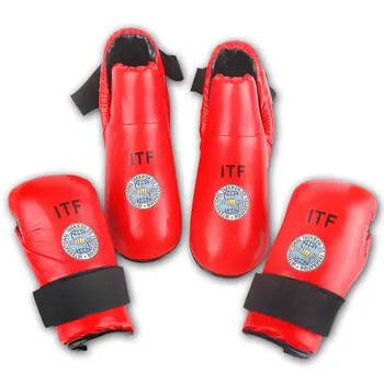 Høj Kvalitet Rød Blå ITF Taekwondo Handsker Fods Ankel Vagt PU Læder Handsker Kampsport Karate Træning Protector Udstyr