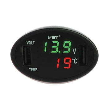 Ny Bil Digital LED Termometer Voltmeter, Auto-USB-Oplader Batteriet Overvåge Temperatur Måler