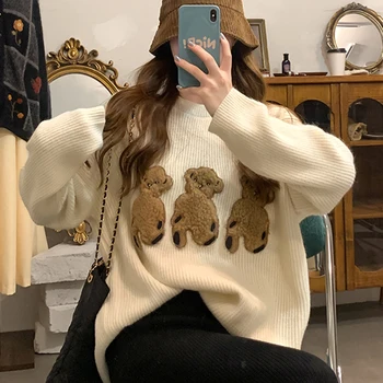 HWLZLTZHT 2020 Efterår og Vinter Sweater Kvinder Harajuku Print Kawaii Jumper koreanske Søde Cashmere Strik Pullover