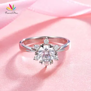 Peacock Stjernede 1 Carat Moissanite Diamant Blomst Engagement 925 Sterling Sølv Ring CFR8338