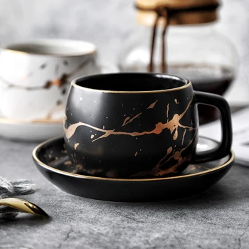MUZITY Keramiske Kaffe Kop Og Underkop Kreative Gyldne Design-Porcelæn Te Kop Sæt Med Rustfrit Stål 304 Ske