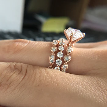 14K Guld 1.5 ctw DF Runde Moissanite Engagement Ring Sæt Band lab Diamant Solitaire Bryllup for Kvinder (Ring 3)