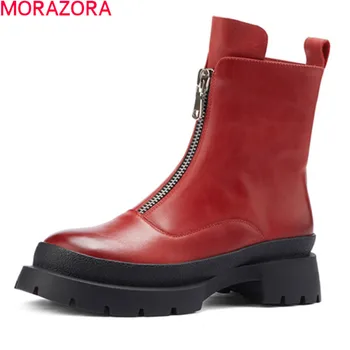 MORAZORA 2020 Nye hot salg ankel støvler komfortable pladsen hæle rund tå damer sko til efterår og vinter kvinder støvler sort rød