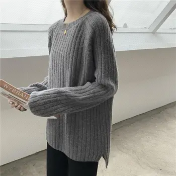Vangull Solid Farve Pullover Sweater Bunden Shirt Women ' s Fashion 2020 Ny Runde Hals Lange Ærmer Strikket Løs Sweater Top