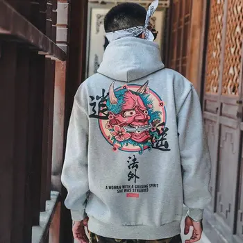 Mode Mænd Cool Mænd Hip Hop Hætteklædte Hættetrøjer Japansk Casual Streetwear Sweatshirts Mænd Kvinder Pullover Harajuku Djævelen Hoodie Mandlige