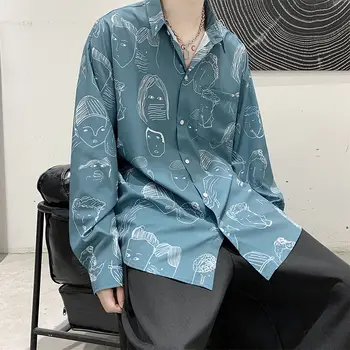 2020 Mænds koreansk Stil Trendy langærmet Blomst Hawaii-Skjorte Camisa Masculina Streetwear Herre Mode Udskrivning Shirts M-2XL