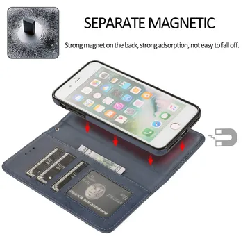 Luksus Læder Flip Wallet Case Til Apple iPhone SE 2020 7 8 Plus Aftagelig Magnetisk Kort Slot Telefon Tasker Beskyttelse Cover Coque