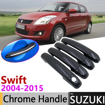 Sort Carbon Fiber dørhåndtag Dækning for Maruti Suzuki Swift DZire 2004~2013 Bil Tilbehør Klistermærker Trim Sæt Krom