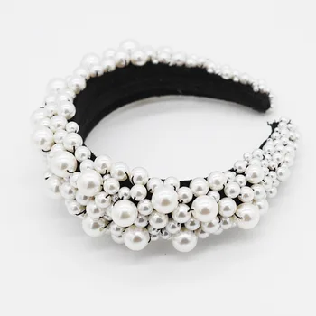 2020 Luksus Krone Perle Pandebånd Damer Hvid Polstret Perler Svamp Hairbands For Kvinder, Piger, Hår Bøjle Tilbehør Hovedbeklædning