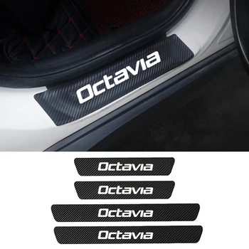 For Skoda Octavia 1 2 3 A5 A7 MK1 MK2 MK3 RS 1U 1Z 5E 4stk PU Læder Carbon Fiber Bil dørtærskel Vindueskarm Klistermærker Tilbehør