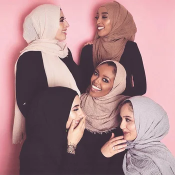 RUNMEIFA 2019 Fashion Kvinder Solid Crinkle Hijab Fold Sjal Foulard Femme Blød Ren Wrap Til Dame Multi Farve Tørklæde Drop Shipping