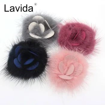 Lavida F51 4pc Mink Blomst Pom Poms Pels Bold/smykkefremstilling/DIY/Nøglering Sko, Tøj Materialer/Smykker Tilbehør
