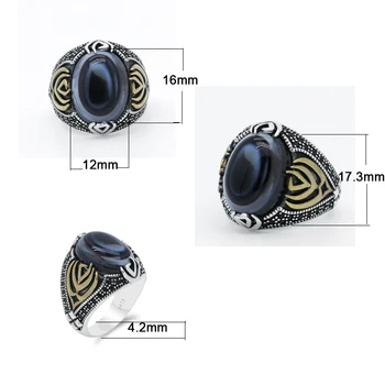 Vintage Mænds Ring med Agat Sten 925 Sterling Sølv Onde Øje Naturlig Gemstone Ring Smukke Smykker til Kvinder bryllupsfest