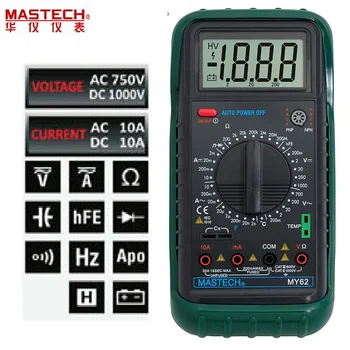 MASTECH MY62 Håndholdt Digital Multimeter DMM w/Kapacitans Temperatur & hFE Test Testere Meter