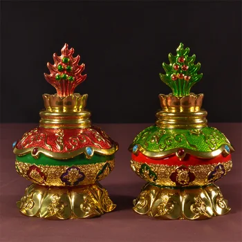 Nepal Høj Kvalitet Legering Lotus Skattede Vase Fantastisk Udsøgt Farvet Tegning Buddhismen Leverer Fantastisk Udskæring Dekoration