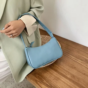 Mode Retro skuldertaske i Klassisk Clutch Taske Små Candy Farve Skulder Tasker Med Lynlås til Kvinder, Piger -WT
