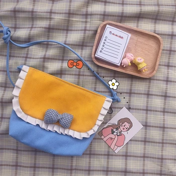 Koreanske bow håndtaske Japansk pige ruched bue messenger taske, skuldertaske bløde søster taske lolita lille dæksel telefon taske