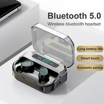 M8 TWS Bluetooth Hovedtelefoner Trådløse Hovedtelefoner 2200mAh Opladning Max Sports Vandtæt Digital display Øretelefoner Headset Med Mic