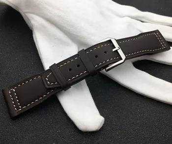 Luksus Mærke 21mm mørkebrunt Ægte Læder Ur bælte Watchbands For IWC/PORTUGIESER CHRONOGRA rem Sølv Spænde logo på