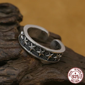 S925 sterling sølv mænds ring personlighed mode klassiske smykker retro stil udskåret i Kinesisk stil stjerne form af nye hot