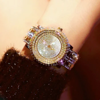 2019 Nye Luksus Krystal ur i rustfrit stål Bling Kvarts Ur Rhinestone Kvinder Ure Ur kvindelige Damer Kjole Armbåndsur