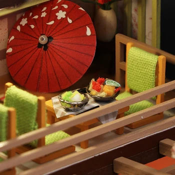 DIY Miniature Dukkehus Kit Vintage 3D-Model af Japansk Sushi Restaurant, Fødselsdag, Gave, Træ-Stort dukkehus Møbler