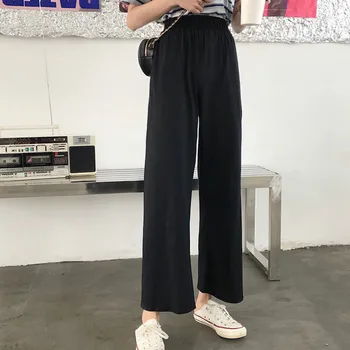 Bukser Kvinder med Bred Ben Løs Lommer koreanske Smart Casual Bukser Ankel-længde Studerende Streetwear Mode Fritids-Womens Alle-match