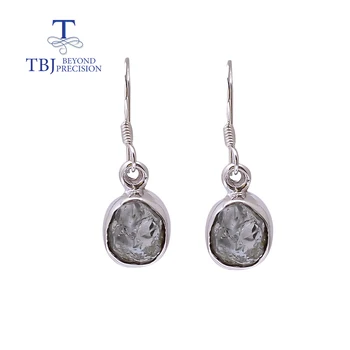 Håndlavede Naturlige Aquamarine Rå ørering brasilien gemstones bezel indstilling rå smykker 925 sterling sølv fine smykker til dame