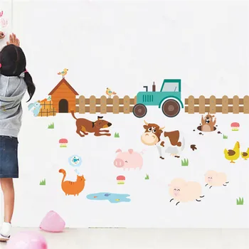 Tegnefilm Husdyr Wall Stickers Kids Room Dekoration Hund, Ko, Kylling Vægmaleri Kunst Diy Hjem Overføringsbilleder, Plakater Børn Gave