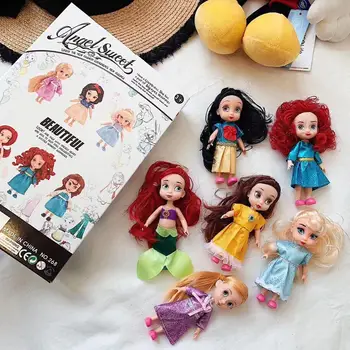 6stk/sæt Prinsesse Dukke Snow White Havfrue Lange Hår Prinsesse Bell Toy Dolls for Børns Fødselsdag Gaver med box