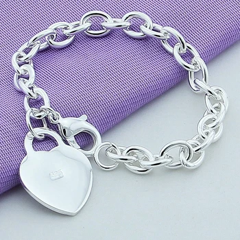 Massivt Sølv Armbånd til Kvinder Heart Tag Charme Armbånd & Armbånd Armbånd Pulseira Femme Mærke Smykker Tilbehør Engros