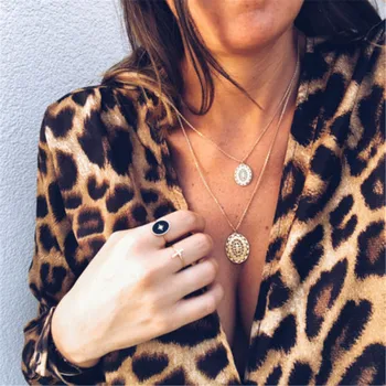 Kvinder Leopard Print med V-neck Sexy Bluse Falde Lange Ærmer Leopard Mønstret Bluse Fashion Damer Oversize Løs Pullover Toppe Shirt