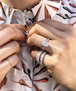 Solid 925 Sterling Sølv Ringe for Kvinder Simple Kabale Oval Simuleret Diamant Ring gemstone Smykker Engros