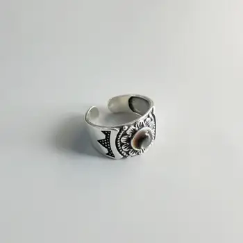 Sort Shell Pearl Ringe Med Retro Antikke Solen Blomster Ægte 925 Sterling Sølv Ringe For Kvinder Justerbar Unikt Design