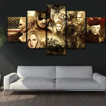Canvas HD Udskriver Modulære Billeder Hjem Dekorative 5 Stykker Spillet Metal Gear Solid Snake Male Væggen Ramme Kunst Plakat
