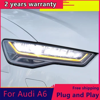KOWELL bil styling Til Bil Styling Hoved Lampe for Audi A6 LED Forlygte 2012-2018 A6L C7 Forlygter LED-KØRELYS kørelys montage