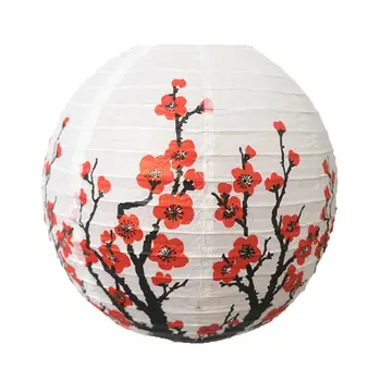 Sæt Med 3 Røde Sakura(Kirsebær)Blomster Hvide Farve Kinesisk/Japansk Papir Lygte/Lampe 16 Tommer I Diameter,Sæt Med 3