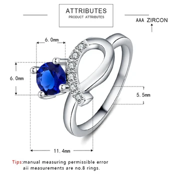 HuiSept Trendy 925 Sølv Ringe Rund Safir Ædelsten Zircon Sløjfeknude Form Ring for Kvindelige Bryllup Part Gave Smykker Ornament