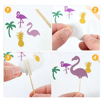 15pcs/set Hawaii Party Dekorationer Med Flamingo Guirlander palmeblade Kage Topper Til Stranden om Sommeren Tropiske festartikler