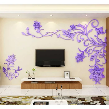Europæisk Stil 3D Flower Tree wallsticker Stue Dekorative Klistermærker Hjem Kunst, Indretning Plakat Akryl Solid Baggrund Klistermærker