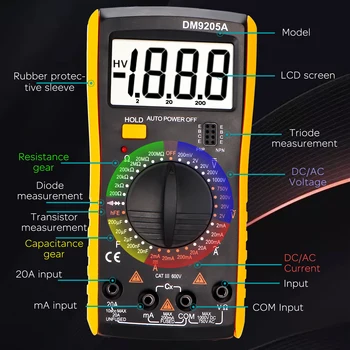 Bærbare Digitale Multimeter AC / DC-Amperemeter Volt Ohm Tester Meter Multimetro Med Termoelement LCD-Baggrundslys